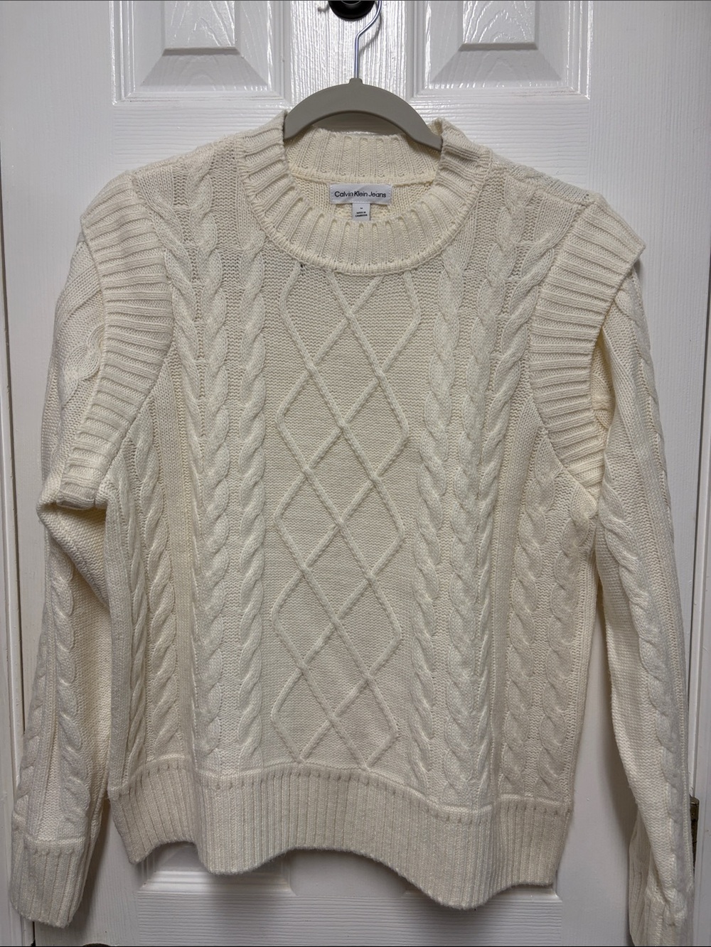 Calvin Klein Ivory Cable Knit Crewneck Sweater